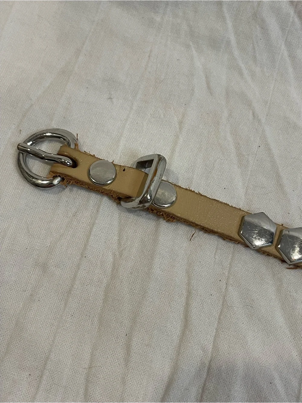 Leather Silver Hexagon Studded Wrap Belt Western Boho Y2K Tan
